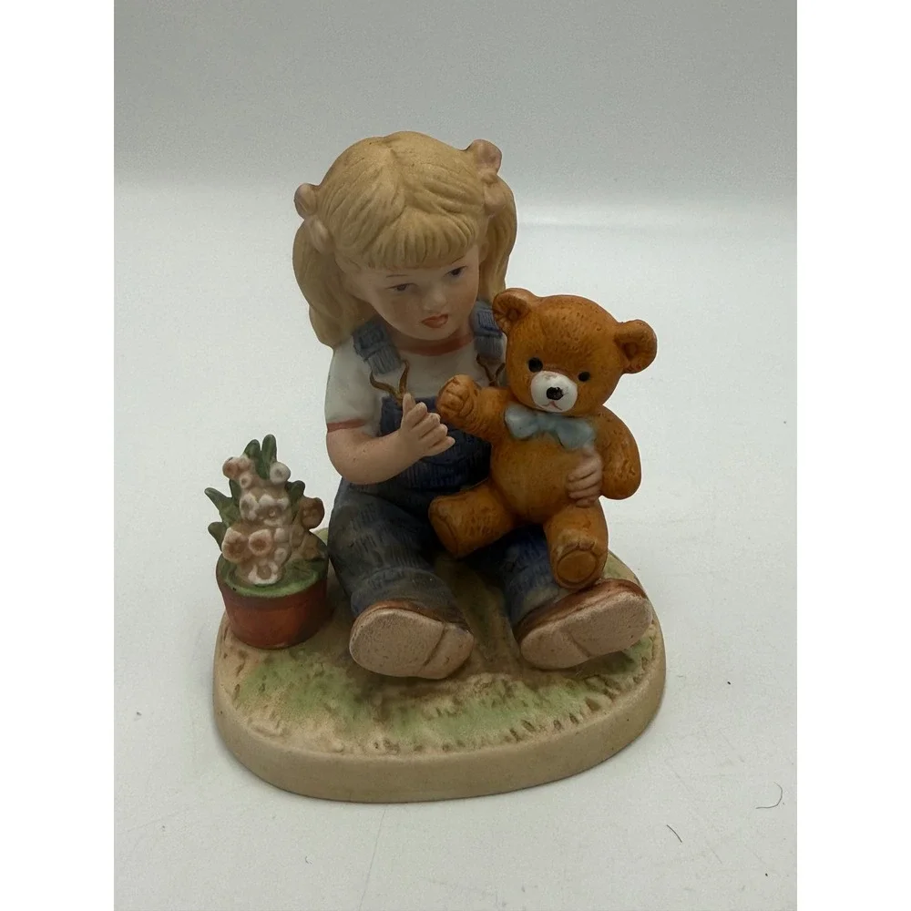 Vintage 1985 Homco Denim Days Figurine 1504 Debbie with Teddy Bear Porcelain